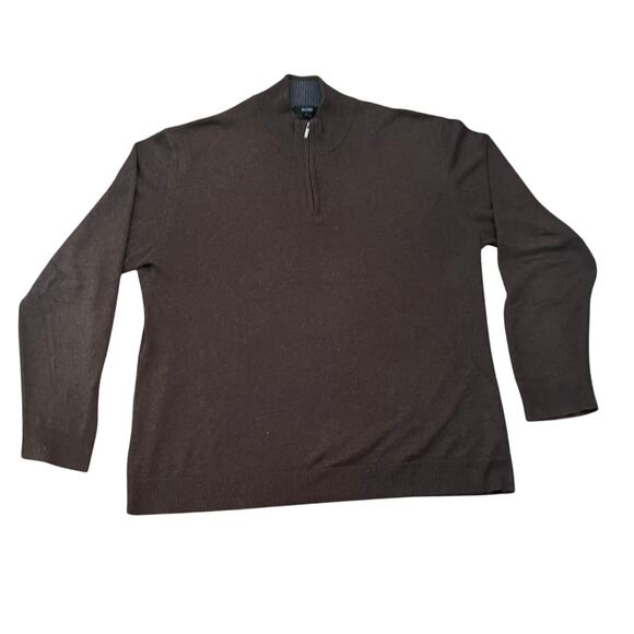 Alfani Mens Size XL Brown 100% Cotton 1/4 Zip Rib Collar Long Sleeve Sweater - Picture 2 of 6